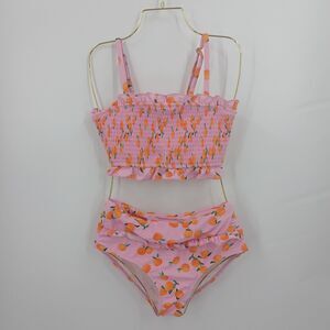 womans size small Women's Smocked Citrus Print Bikini Set pink and orange